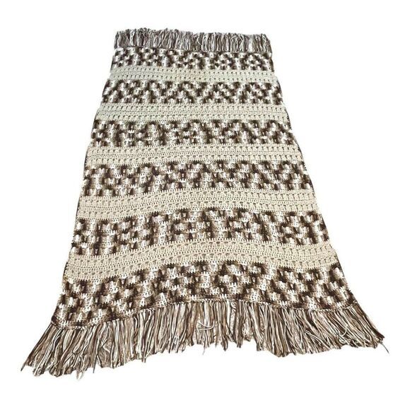 Brown and Cream Beige Handmade Afghan Crochet Blanket Sofa Chair Throw 79x50 - Picture 5 of 6